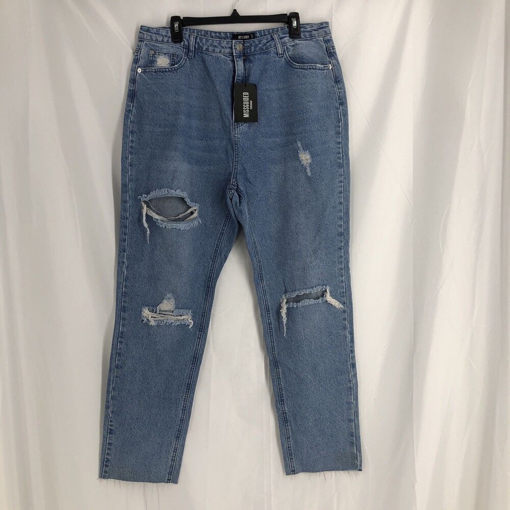 Misguided Women’s High Waisted Wrath Distressed Slash Jeans Size 14